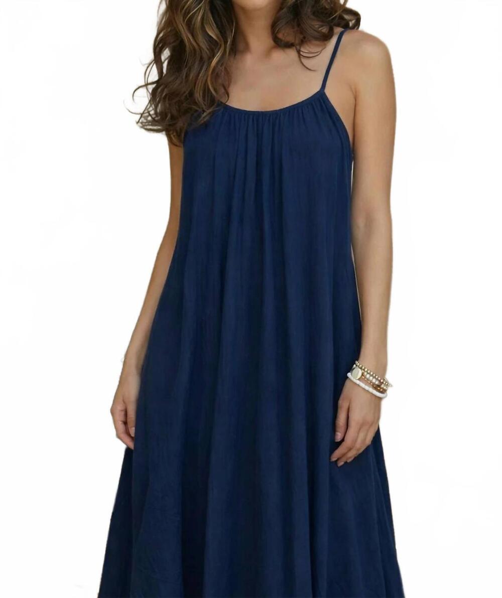 NEW MILIO MILANO spaghetti strap textured gauze maxi dress in blue